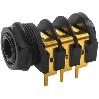 RS PRO Jack Connector 6.35 mm Panel Mount Female Stereo 3 Ways Gold Plated Contacts Nylon Housing 5A Solder 143-8933
