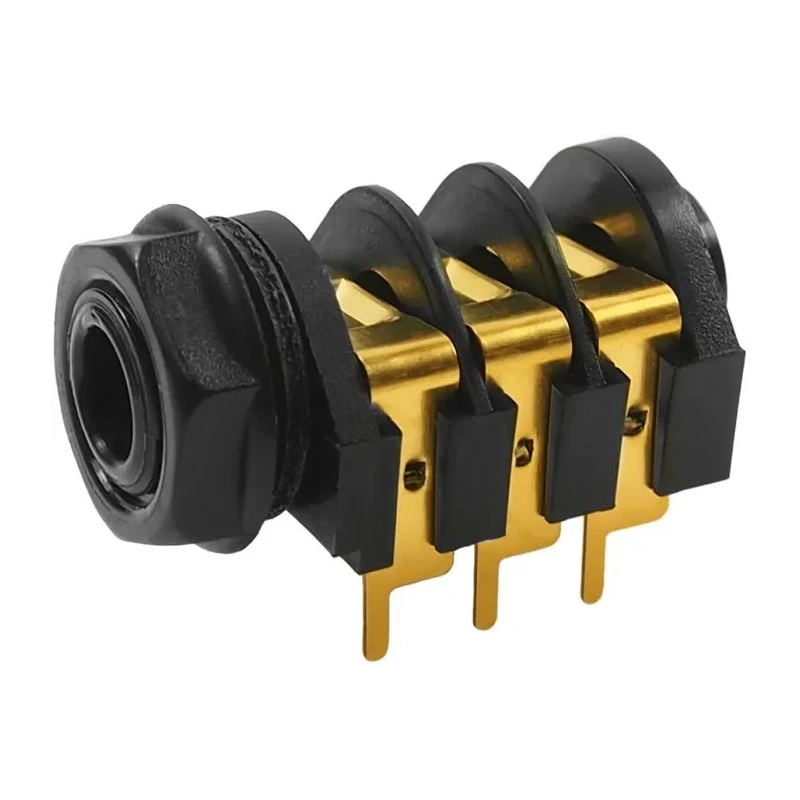 RS PRO Jack Connector 6.35 mm Panel Mount Female Stereo 3 Ways Gold Plated Contacts Nylon Housing 5A Solder 143-8933