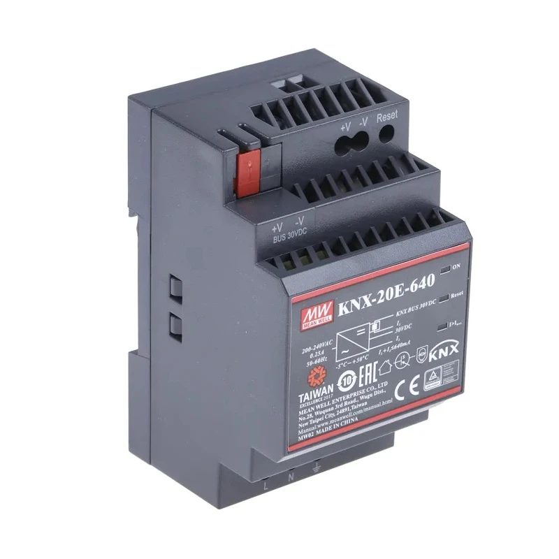 MEAN WELL KNX Switched Mode DIN Rail Power Supply AC/DC Input 180-264V AC, 370 V DC, Output 30V DC, 640 mA, 20 W KNX-20E-640