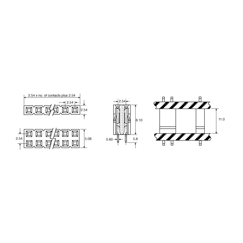 RS PRO Straight Through Hole PCB Socket 6-Contact 2 Row 2.54 mm Pitch Solder W34821xxTHTRC