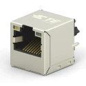 TE Connectivity Industrial Cat6 RJ45 Connector Female PCB Mount Vertical 2 Port 8 Way with Nickel Plated Brass Shield 