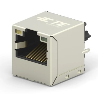 TE Connectivity Industrial Cat6 RJ45 Connector Female PCB Mount Vertical 2 Port 8 Way with Nickel Plated Brass Shield 
