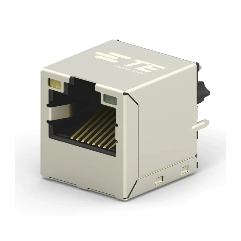 TE Connectivity Industrial Cat6 RJ45 Connector Female PCB Mount Vertical 2 Port 8 Way with Nickel Plated Brass Shield 