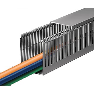 HellermannTyton Grey Wide Slot PVC Cable Trunking 25mm Width x 40mm Depth x 2m Length HTWD-PN W25mm