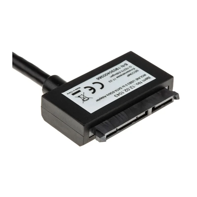 Roline IC Socket USB Cable, Male USB Type A to Male, USB 3.0 SATA Data, SATA Power, Black, 150 mm 12.02.1043-10