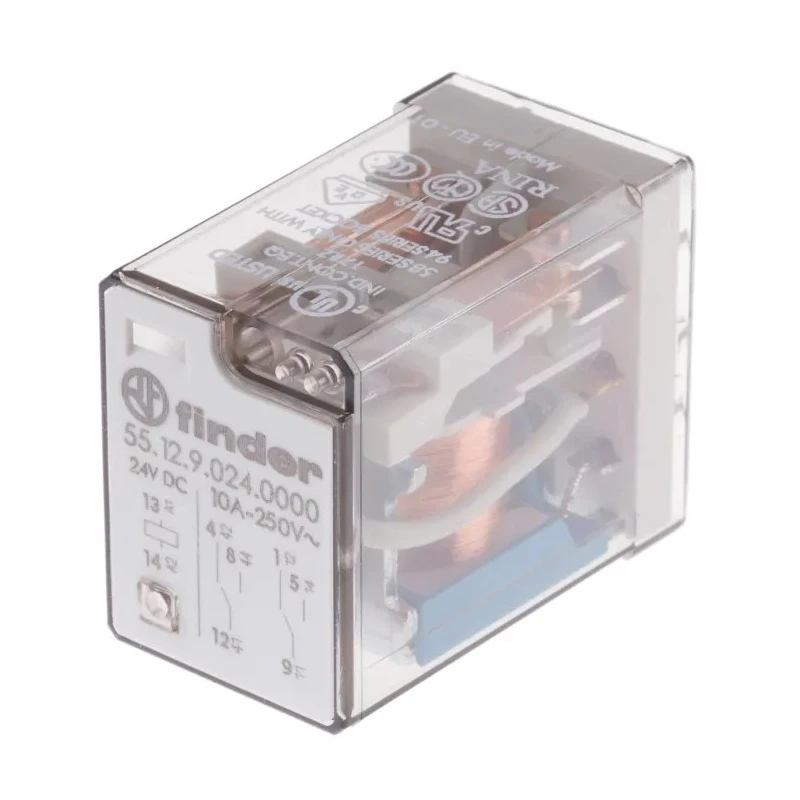 Finder PCB Power Relay 24V DC Coil, 10A Switching Current, DPDT Contact Configuration 55.12.9.024.0000
