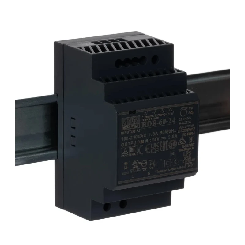 MEAN WELL HDR Switched Mode DIN Rail Power Supply AC/DC Input 85-370V 24V DC, 2.5A Output 60W HDR-60-24