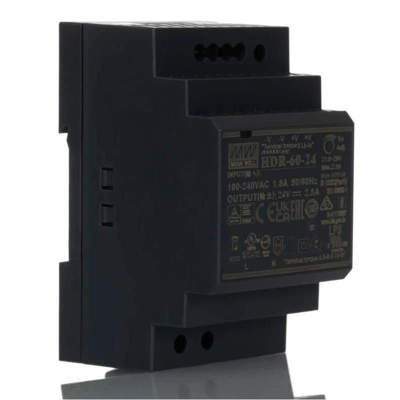 MEAN WELL HDR Switched Mode DIN Rail Power Supply AC/DC Input 85-370V 24V DC, 2.5A Output 60W HDR-60-24
