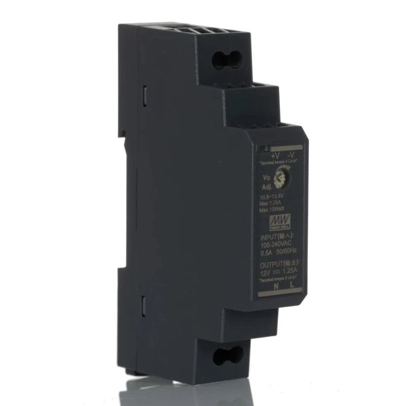 MEAN WELL Ultra Slim Switched Mode DIN Rail Power Supply 12V DC 1.25A Output 15W HDR-15-12