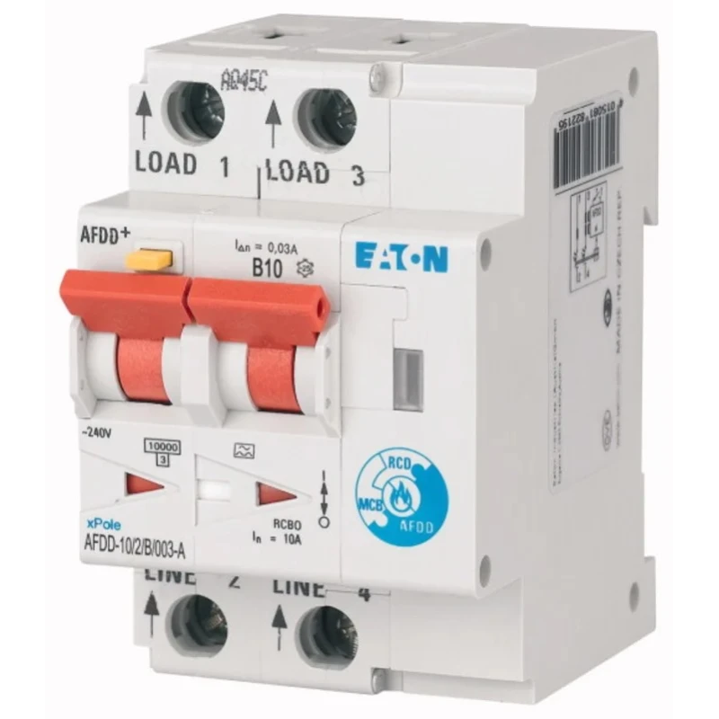 Eaton Residential RCBO 10A Current Rating 2-Pole 30 mA Trip Sensitivity Type B Thermal Magnetic 187168 AFDD-10/2/B/003-A