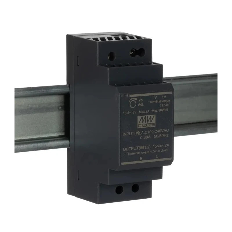 MEAN WELL Ultra Slim Switched Mode DIN Rail Power Supply 1 Phase AC/DC 85-370 V Input, 15 V DC, 2 A, 30 W HDR-30-15
