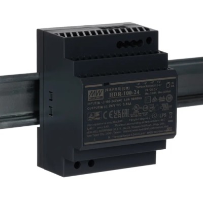 MEAN WELL Ultra Slim Switched Mode DIN Rail Power Supply 24V DC, 3.83A Output, 92W, AC/DC Input HDR-100-24