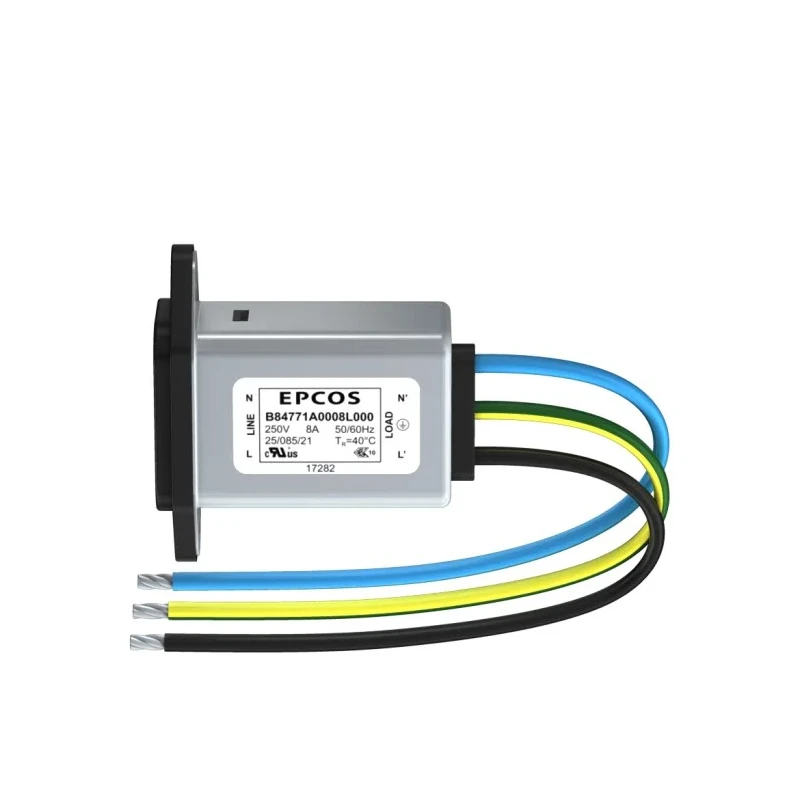 TDK 250 V AC, 250V DC 3A Panel Mount IEC Filter Male Wire B84771A0003L000
