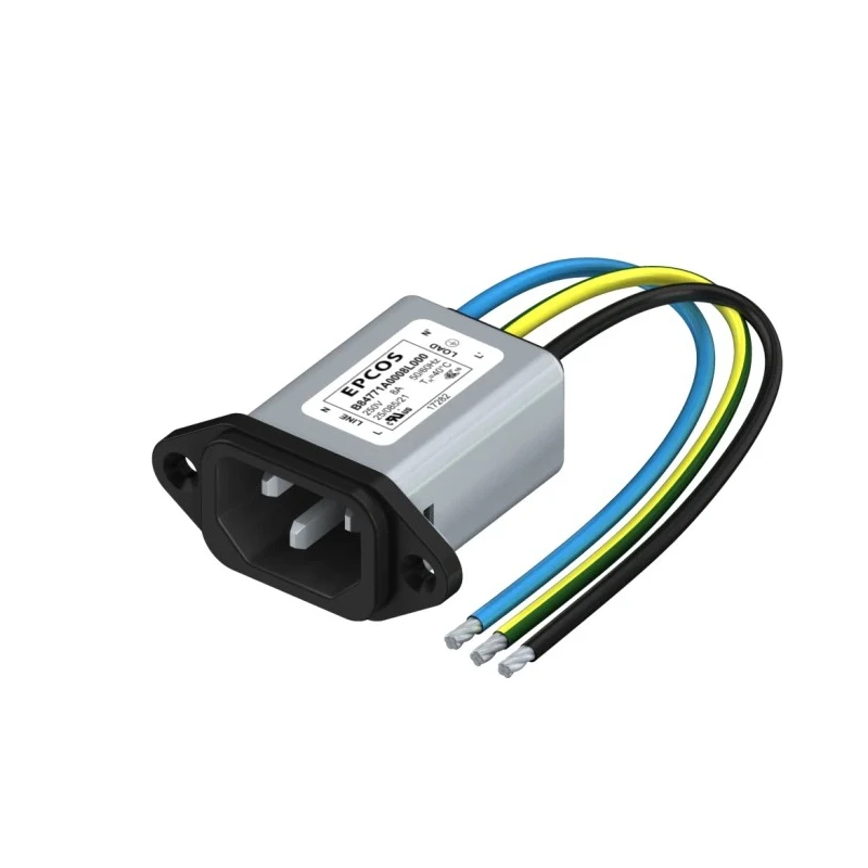 TDK 250 V AC, 250V DC 3A Panel Mount IEC Filter Male Wire B84771A0003L000