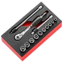 Facom 13-Piece 1/4 in 6 Point Socket Set Chrome Vanadium Steel Bright Chrome Finish MODM.RL1SLS