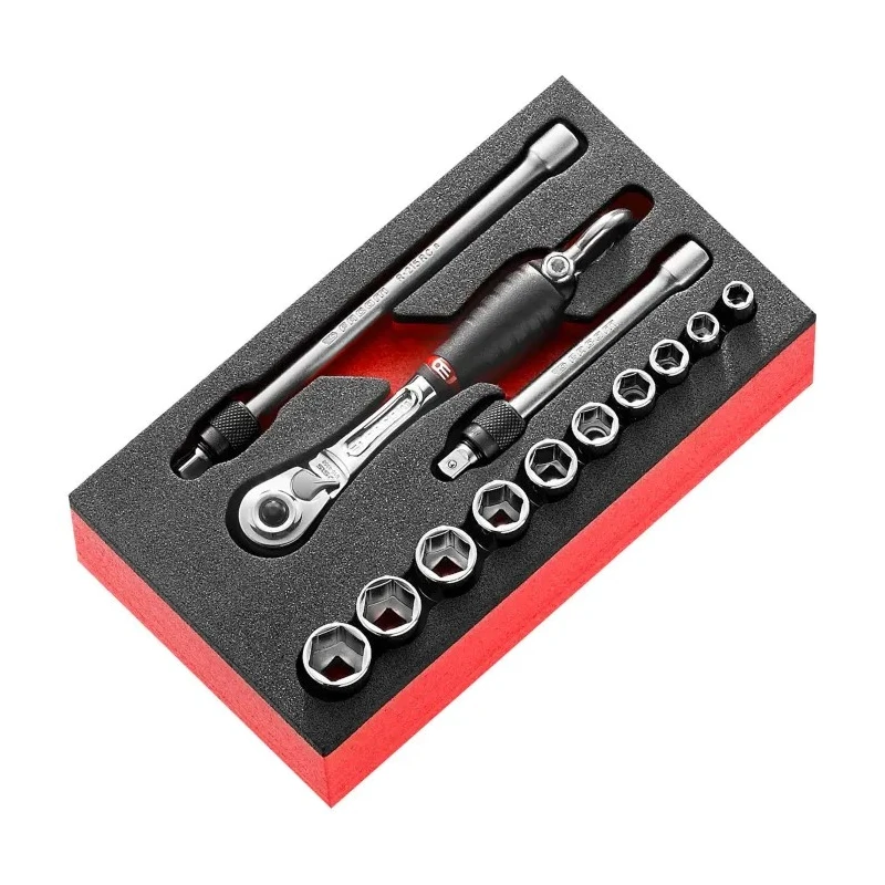 Facom 13-Piece 1/4 in 6 Point Socket Set Chrome Vanadium Steel Bright Chrome Finish MODM.RL1SLS