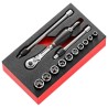 Facom 13-Piece 1/4 in 6 Point Socket Set Chrome Vanadium Steel Bright Chrome Finish MODM.RL1SLS