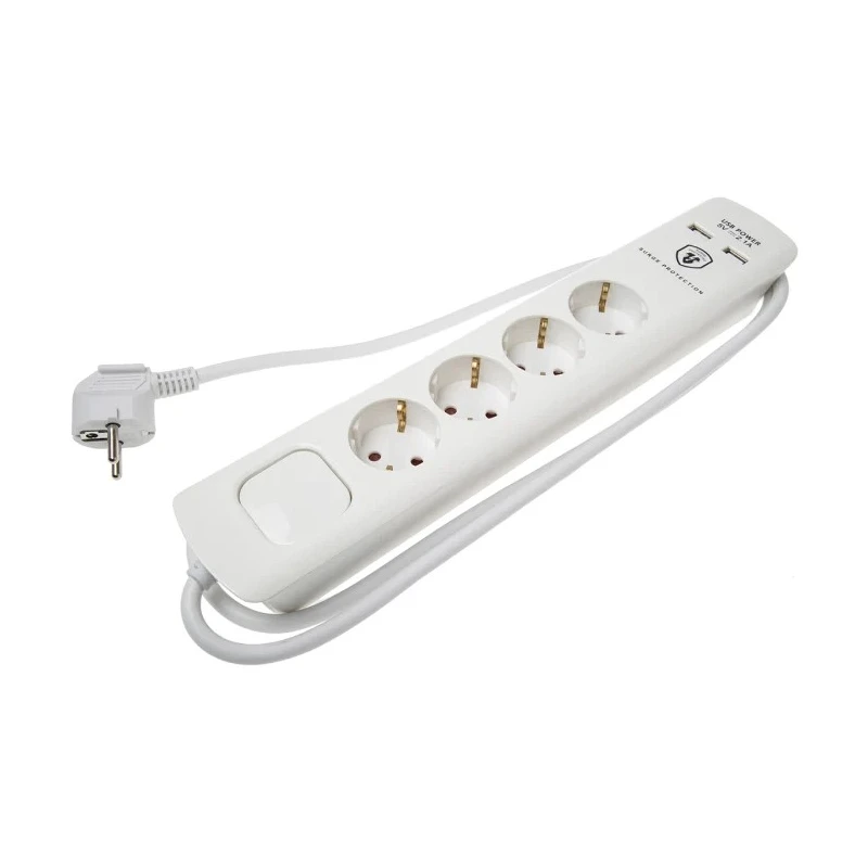 RS PRO 1.5 m 4 Socket Schuko Extension Lead Power Strips 250V 16A Switchable White 146-6743