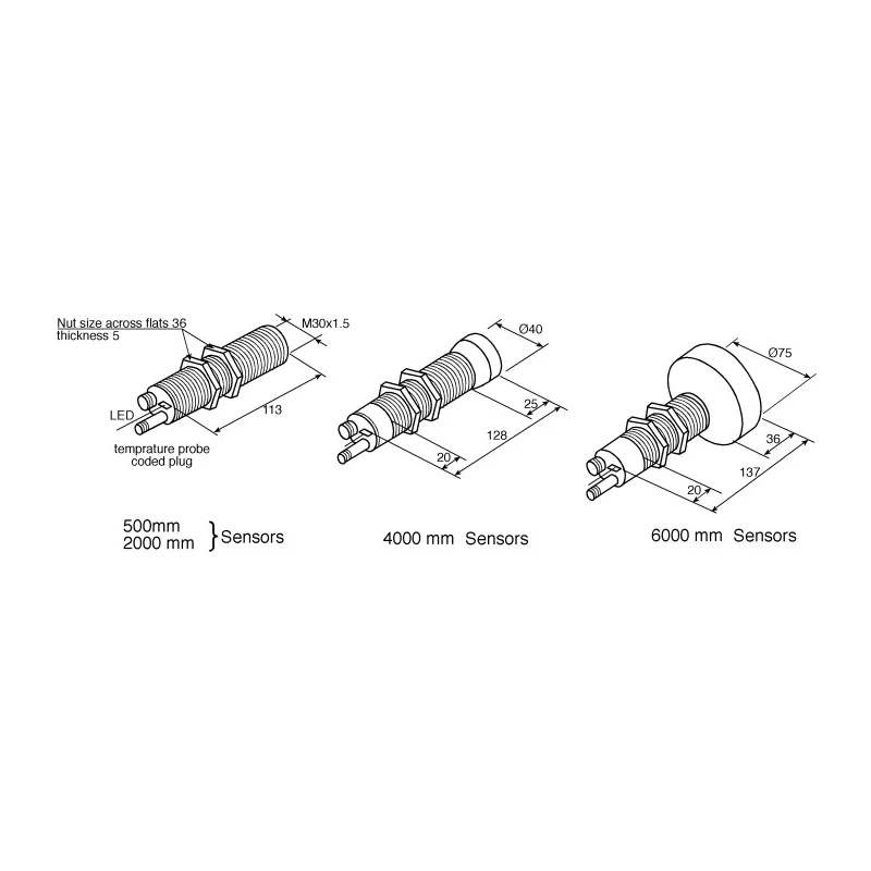 Pepperl + Fuchs Threaded Barrel Ultrasonic Proximity Sensor M30 x 1.5 4000 mm 4 to 20 mA 20 mA 30V UC4000-30GM-IUR2-V15