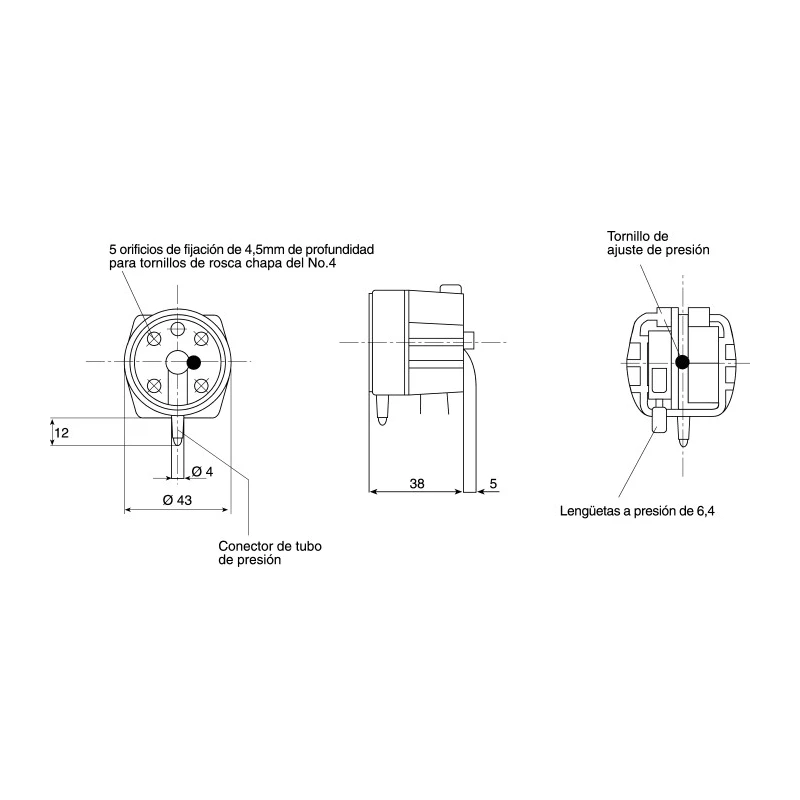 Herga Low Pressure Sensor 1 CO Contact Configuration, 4 mm Port Size, 250V Voltage, 62 mbar Max Pressure Model 6731-0026