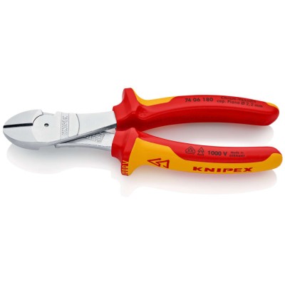 Knipex VDE 1000V Approved Side Cutter with Bevel 180mm Jaw 11mm Cutting Capacity 3.8mm 74 06 180