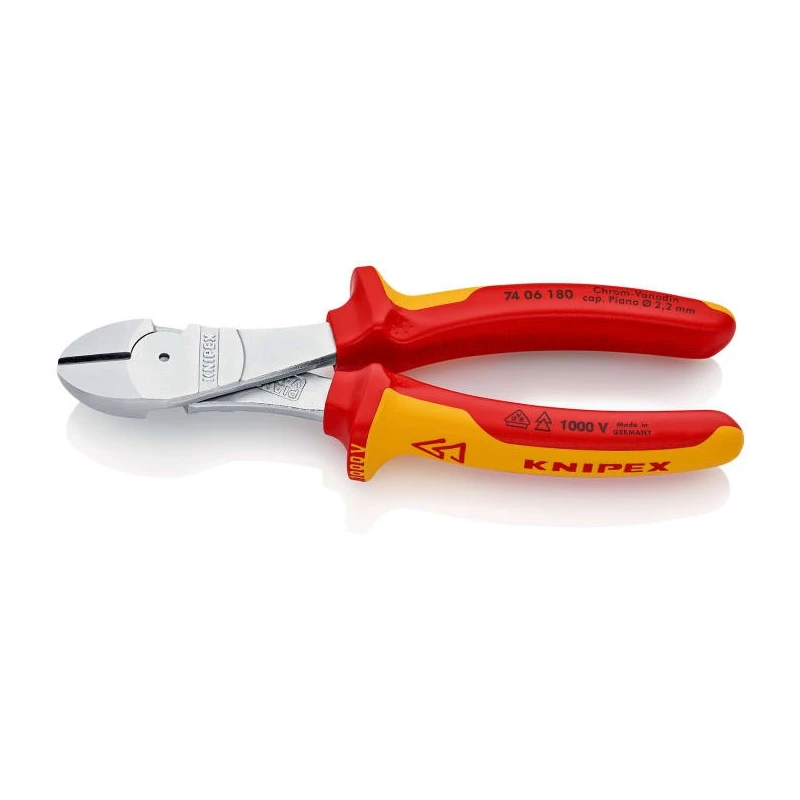 Knipex VDE 1000V Approved Side Cutter with Bevel 180mm Jaw 11mm Cutting Capacity 3.8mm 74 06 180