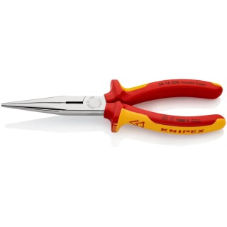 Knipex Long Nose Plier Round 200mm Overall, VDE 1000V Insulated Handle, Chrome Plated Vanadium Electric Steel 26 16 200