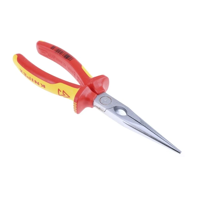 Knipex Long Nose Plier Round 200mm Overall, VDE 1000V Insulated Handle, Chrome Plated Vanadium Electric Steel 26 16 200
