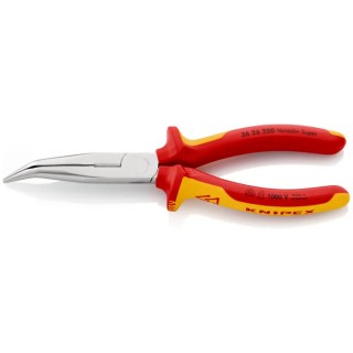 Knipex Long Nose Plier Bent Nose, 200mm Overall Length, Serrated Jaw 73mm, VDE/1000V Approved Model 26 26 200