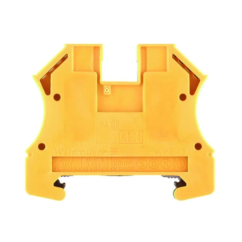 Weidmüller 2-Way WPE 10 Earth Terminal Block, 10mm² Cable CSA, 16AWG and 6 AWG Wire, Screw Terminal, Wemid 1010300000