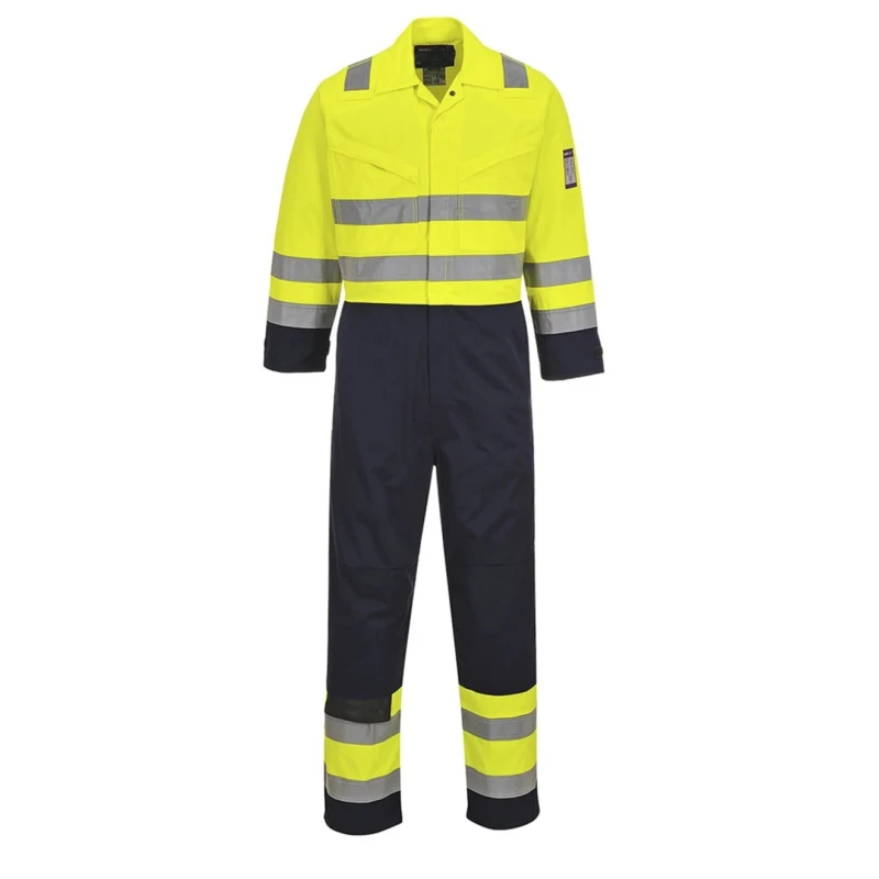 Portwest Yellow Reusable Flame Retardant Hi Vis Overalls Coverall with Knee Pad Pocket, Chest Size 126 cm, Size L 161-1966