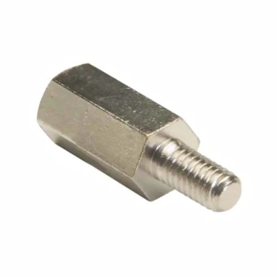 HARWIN M3 x 0.5 Threaded Standoff, 14 mm Body Length, 6 mm Stud, Brass, Nickel Finish R30-3001402