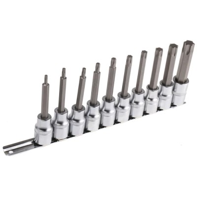 RS PRO 10-Piece 1/2 in Torx Socket Set Chrome Vanadium Steel 100mm Length 262-0303