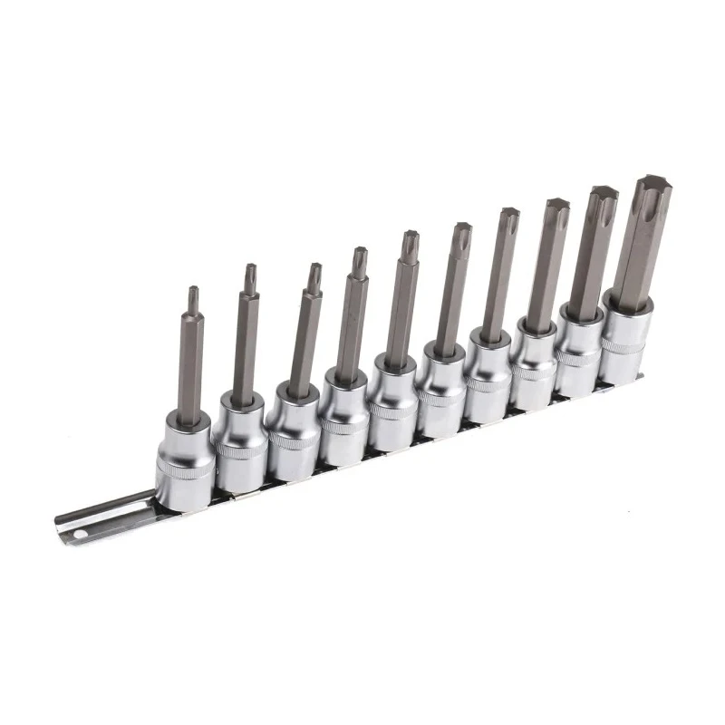 RS PRO 10-Piece 1/2 in Torx Socket Set Chrome Vanadium Steel 100mm Length 262-0303