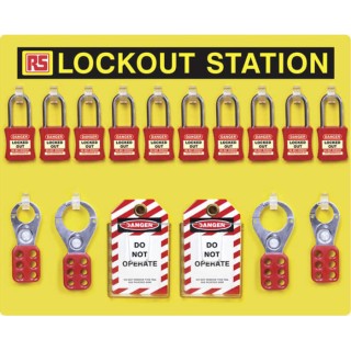 RS PRO 10 Padlock Lockout Station Yellow Aluminium Composite Panel ACP Open Lockout Station 161-5879