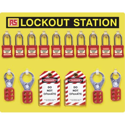 RS PRO 10 Padlock Lockout Station Yellow Aluminium Composite Panel ACP Open Lockout Station 161-5879