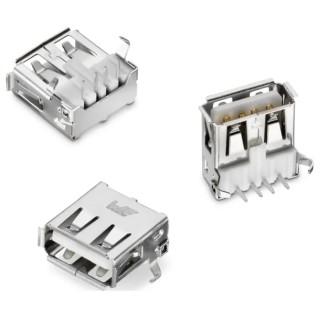 Wurth Elektronik WR-COM USB 2.0 Type A Horizontal THT 4 Way Memory Card Connector, Solder 614004190021