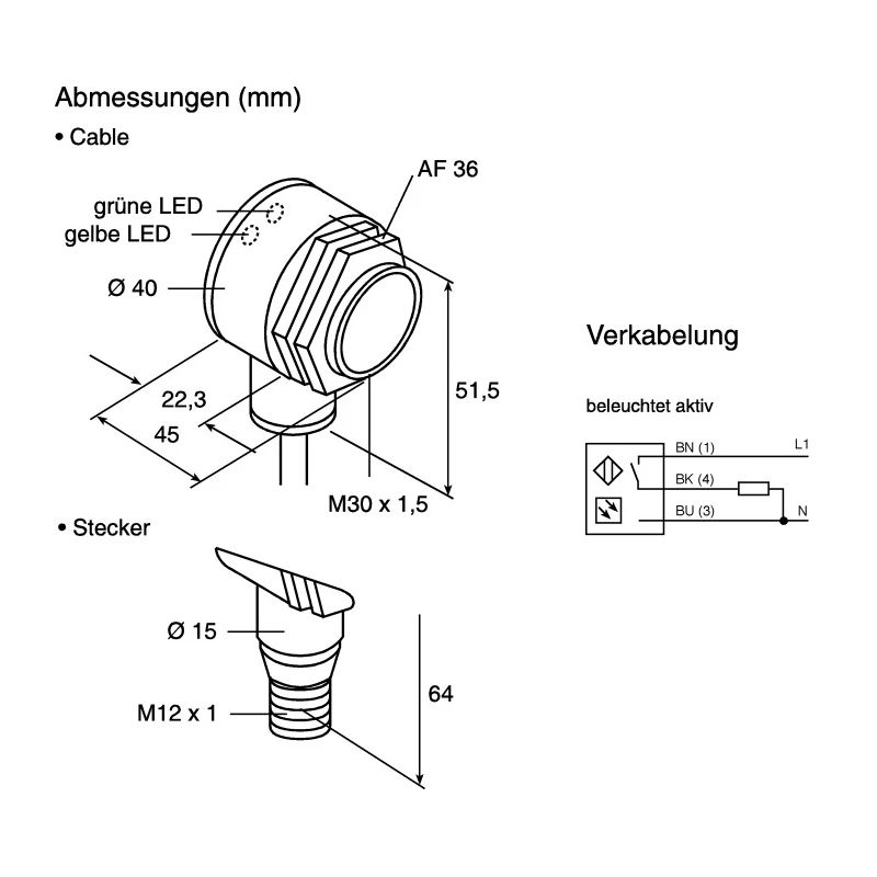 Banner Diffuse Photoelectric Sensor, Barrel Style, 400 mm Detection Range, PNP Output, IP69K, Plastic PBT T30SP6FF400Q