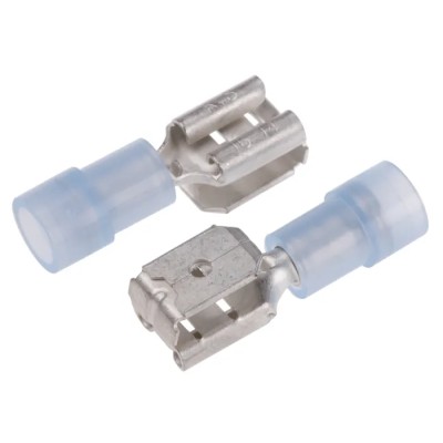 RS PRO Blue Insulated Male/Female Spade Connector, Crimp Termination, 6.35 x 0.8 mm Tab Size, 16 AWG to 14 AWG 267-4344