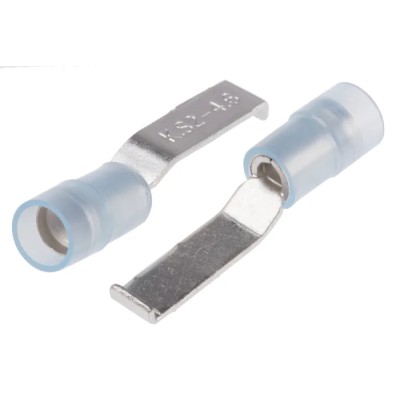 RS PRO Hooked Insulated Crimp Blade Terminal 17.4 mm Blade Length, 16 AWG to 14 AWG, Blue 267-4388