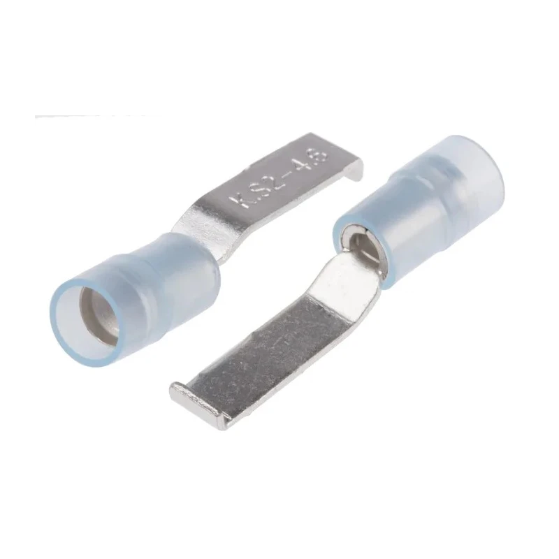 RS PRO Hooked Insulated Crimp Blade Terminal 17.4 mm Blade Length, 16 AWG to 14 AWG, Blue 267-4388
