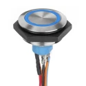 APEM AV Series Illuminated Push Button Switch momentary panel mount SPST 30.2 mm cutout blue LED IP67 30 V dc AV51222000074BK