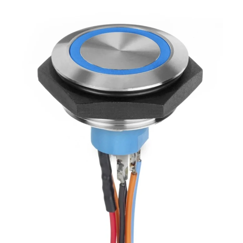 APEM AV Series Illuminated Push Button Switch momentary panel mount SPST 30.2 mm cutout blue LED IP67 30 V dc AV51222000074BK