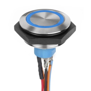 APEM AV Series Illuminated Push Button Switch Momentary Panel Mount SPST Blue LED IP67 30.2 mm Cutout 30 V dc AV5112F102074BK