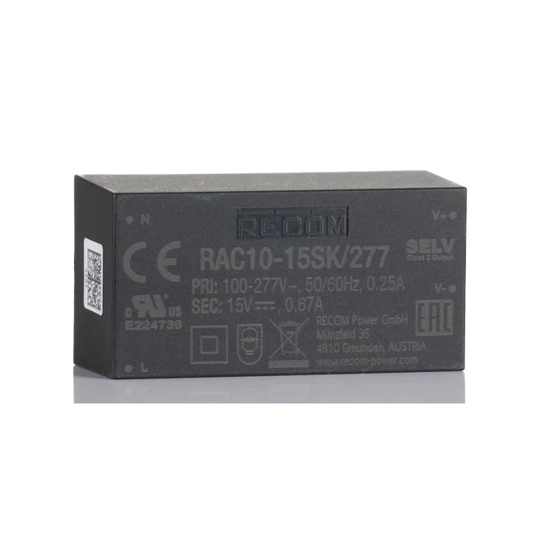 Recom Switching Power Supply 10W PCB Mount 15V DC Output, 85-305V AC Input RAC10-15SK/277