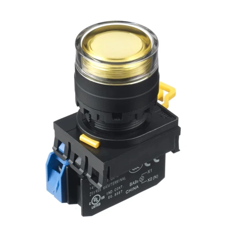 Idec Illuminated Push Button Switch Panel Mount 22 mm Cutout Yellow SPST IP65 YW1L-MF2E10QM3Y