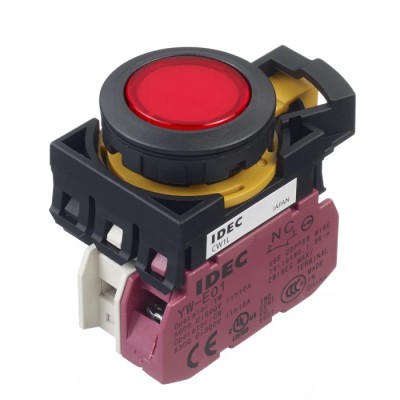 Idec Illuminated Push Button Switch, Momentary, Panel Mount, 22 mm Cutout, SPST, Red LED, IP65 CW1L-M1E01QM4R