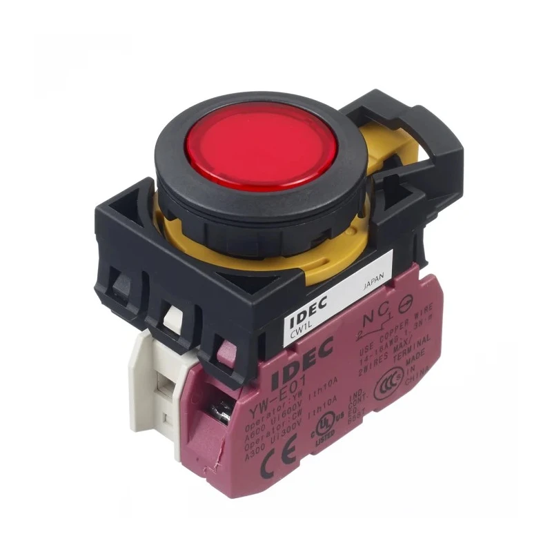 Idec Illuminated Push Button Switch, Momentary, Panel Mount, 22 mm Cutout, SPST, Red LED, IP65 CW1L-M1E01QM4R