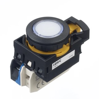 Idec Illuminated Momentary Push Button Switch, Panel Mount, 22 mm Cutout, SPST, White LED, IP65 CW1L-M1E10QM4PW