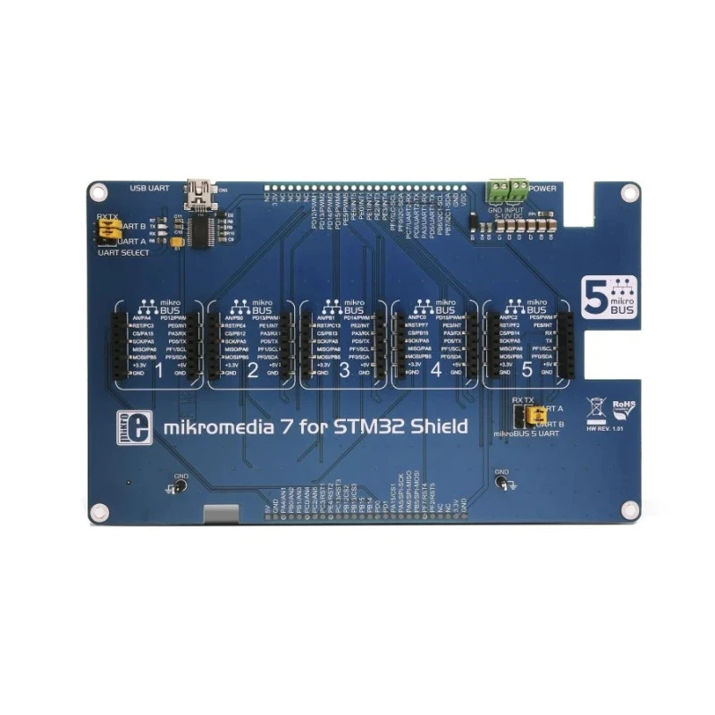 MikroElektronika Mikromedia 7 for STM32 Shield with Five mikroBUS™ Sockets for STM32F4 and STM32F7 MIKROE-2812